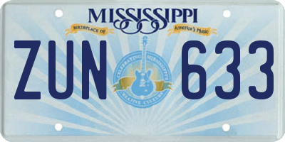 MS license plate ZUN633