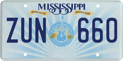 MS license plate ZUN660