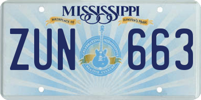 MS license plate ZUN663