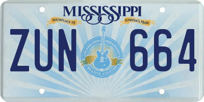 MS license plate ZUN664