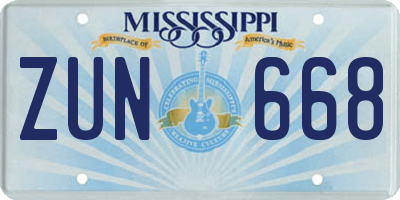 MS license plate ZUN668