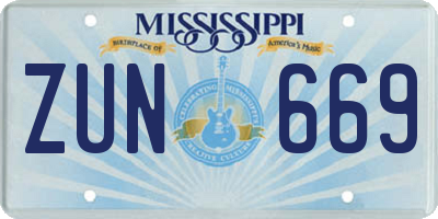 MS license plate ZUN669