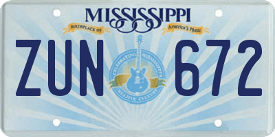 MS license plate ZUN672