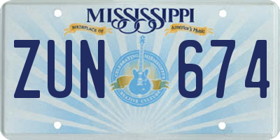 MS license plate ZUN674