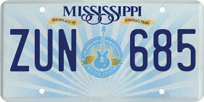 MS license plate ZUN685