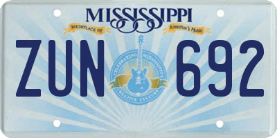 MS license plate ZUN692