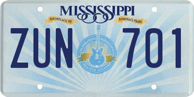 MS license plate ZUN701