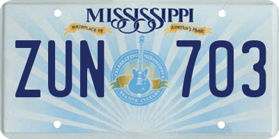 MS license plate ZUN703