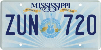 MS license plate ZUN720