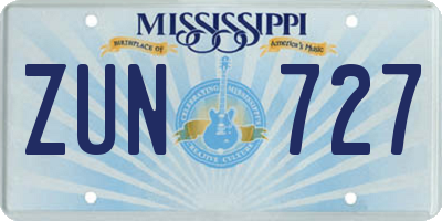 MS license plate ZUN727