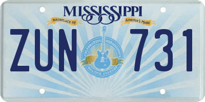 MS license plate ZUN731