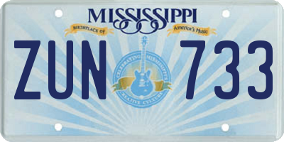 MS license plate ZUN733