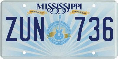 MS license plate ZUN736