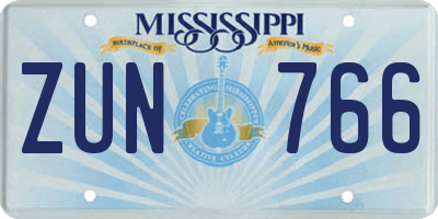 MS license plate ZUN766