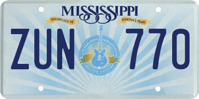 MS license plate ZUN770