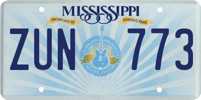MS license plate ZUN773