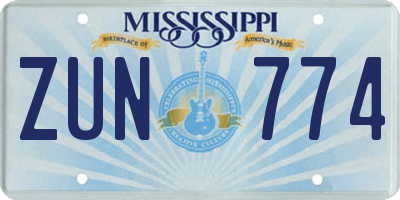 MS license plate ZUN774