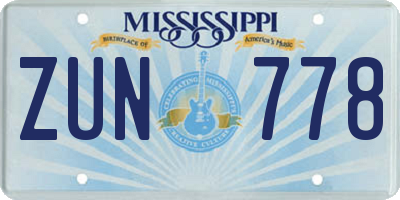 MS license plate ZUN778