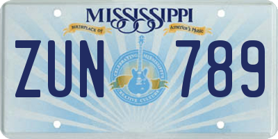 MS license plate ZUN789