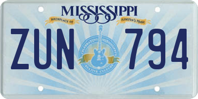 MS license plate ZUN794
