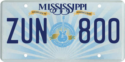 MS license plate ZUN800