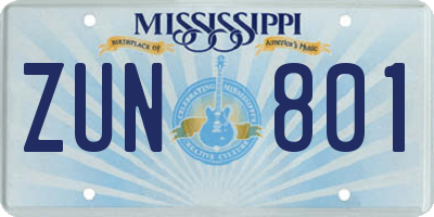 MS license plate ZUN801