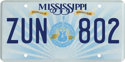 MS license plate ZUN802