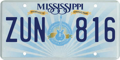 MS license plate ZUN816