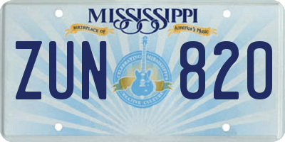 MS license plate ZUN820