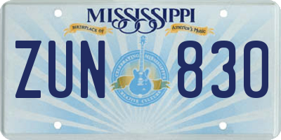 MS license plate ZUN830
