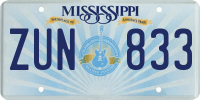 MS license plate ZUN833