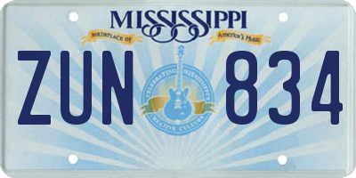 MS license plate ZUN834