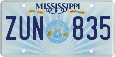 MS license plate ZUN835