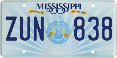 MS license plate ZUN838