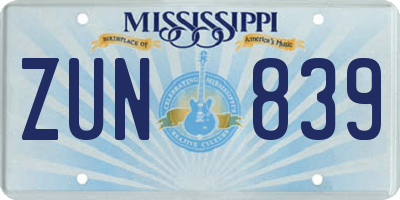 MS license plate ZUN839