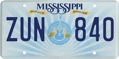 MS license plate ZUN840
