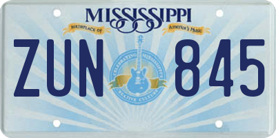 MS license plate ZUN845