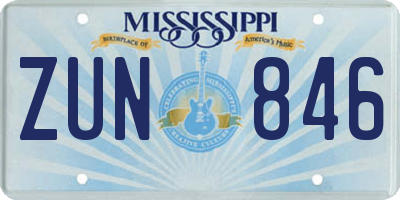 MS license plate ZUN846