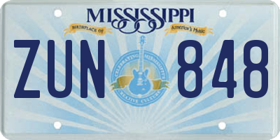 MS license plate ZUN848