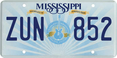 MS license plate ZUN852