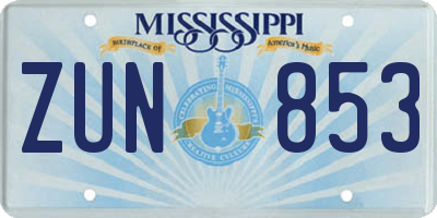 MS license plate ZUN853