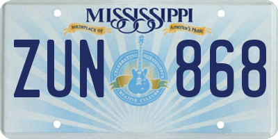 MS license plate ZUN868