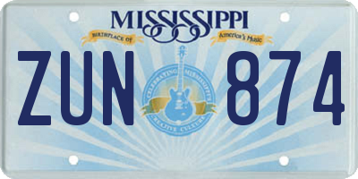MS license plate ZUN874