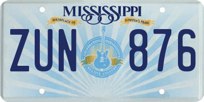 MS license plate ZUN876