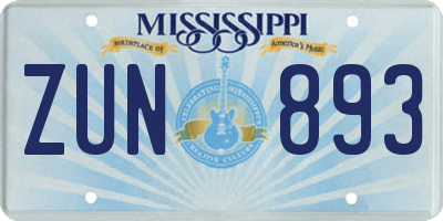 MS license plate ZUN893