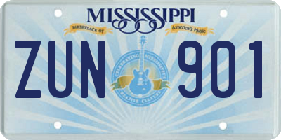 MS license plate ZUN901