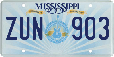 MS license plate ZUN903