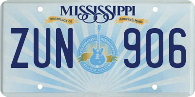 MS license plate ZUN906