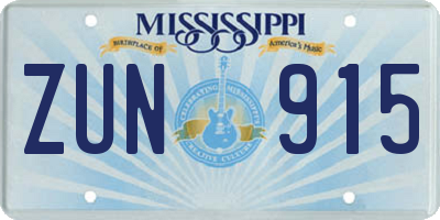 MS license plate ZUN915