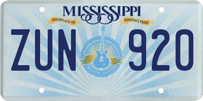 MS license plate ZUN920